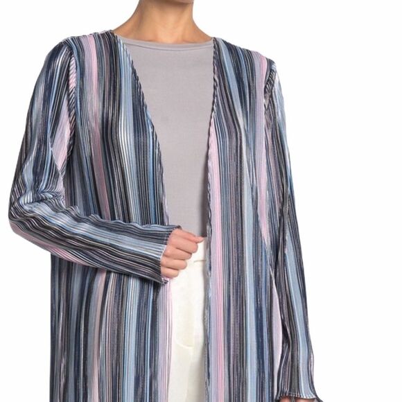 Long Sleeve Plisse Striped Long Kimono Robe Cover Up by TOV NEW - Picture 4 of 4